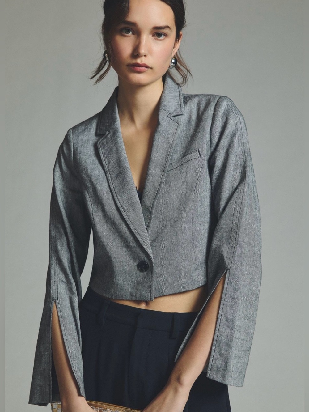 NWT Anthropologie Cropped Gray Women's Blazer Jacket with Split Sleeves